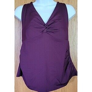 Swim Top Women's 14 V-Neck Maroon Halter Solid Padded Large Lands End S611